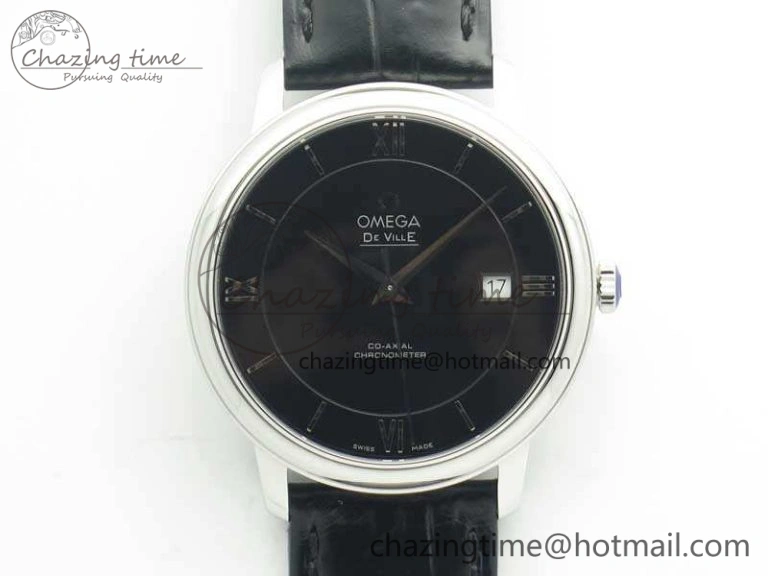 Bright De Ville SS MK 1:1 Best Edition Black Dial SS Markers On Leather Strap Miyota 9015 V 8073