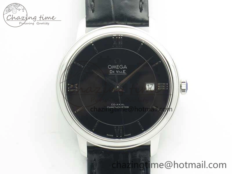 Bright De Ville SS MK 1:1 Best Edition Black Dial SS Markers On Leather Strap Miyota 9015 V 8073