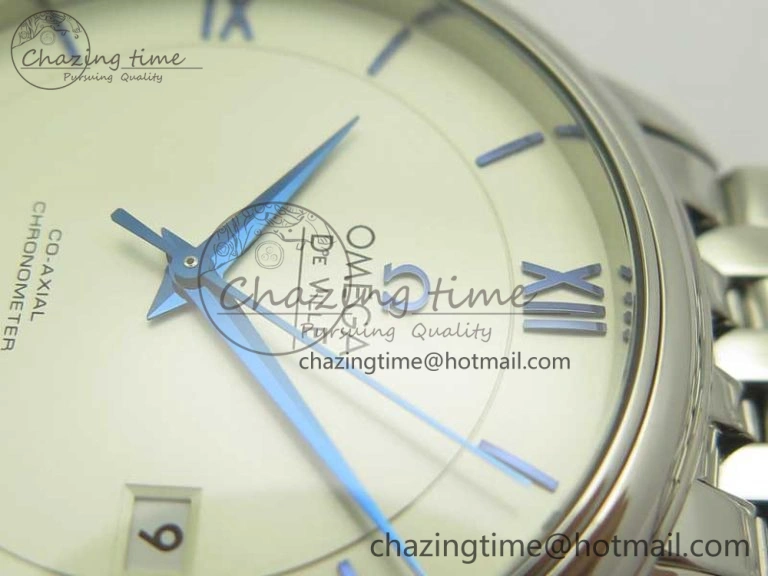 OnTrend De Ville SS RXW 1:1 Best Edition White Dial Blue Markers on SS Bracelet A2892 (Free Leather Strap) 8020