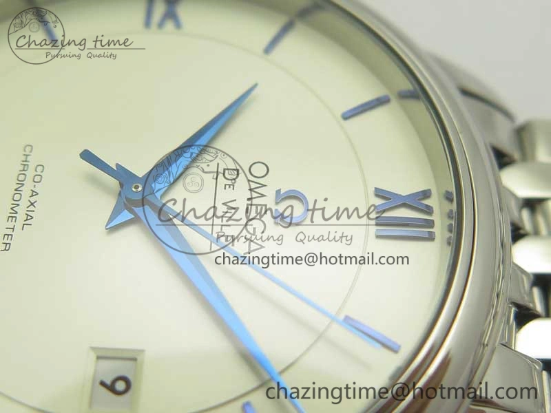 OnTrend De Ville SS RXW 1:1 Best Edition White Dial Blue Markers on SS Bracelet A2892 (Free Leather Strap) 8020