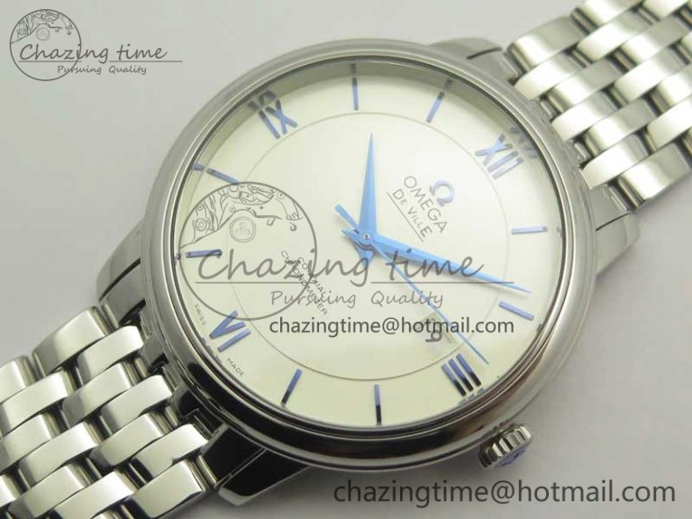 OnTrend De Ville SS RXW 1:1 Best Edition White Dial Blue Markers on SS Bracelet A2892 (Free Leather Strap) 8020