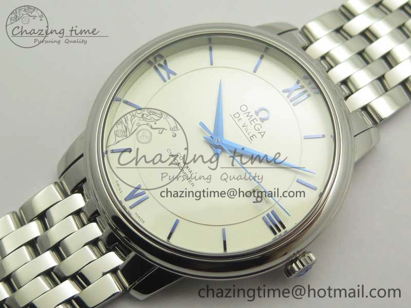 OnTrend De Ville SS RXW 1:1 Best Edition White Dial Blue Markers on SS Bracelet A2892 (Free Leather Strap) 8020