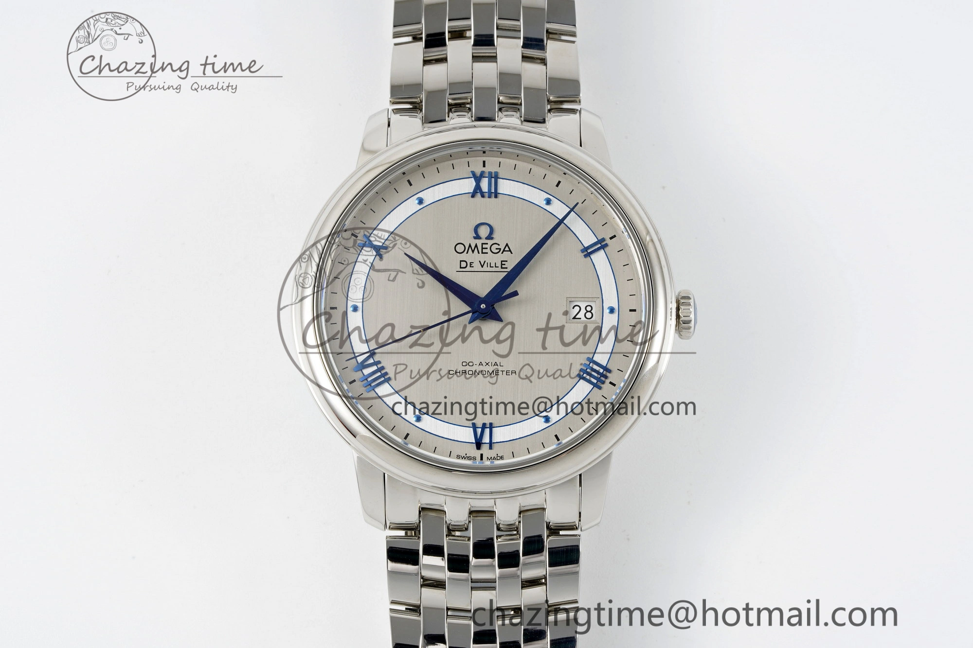 De Ville SS TWF 1:1 Best Edition Gray Dial Blue Markers on SS Bracelet MIYOTA SoftTouch 7843