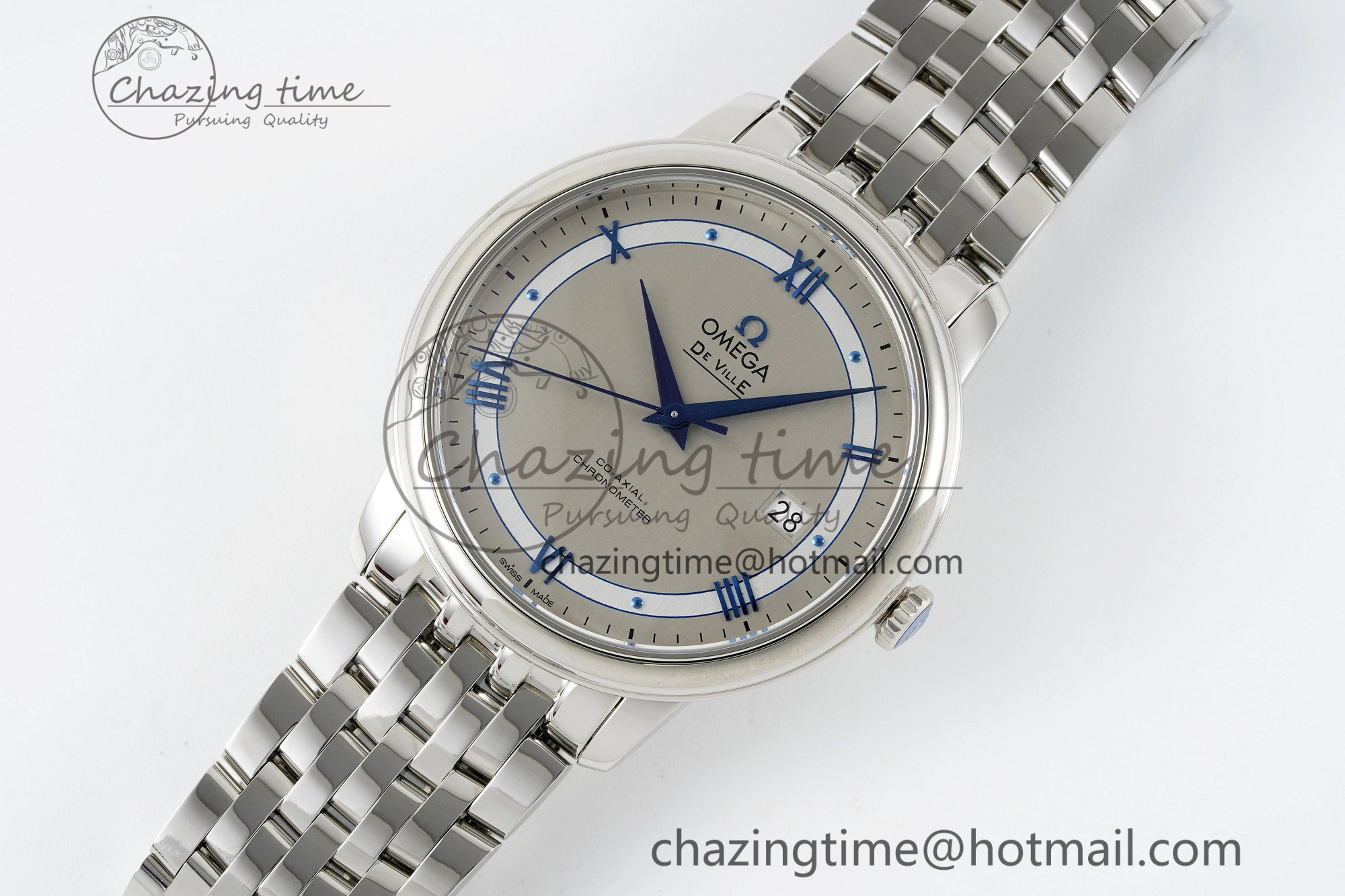 De Ville SS TWF 1:1 Best Edition Gray Dial Blue Markers on SS Bracelet MIYOTA SoftTouch 7843