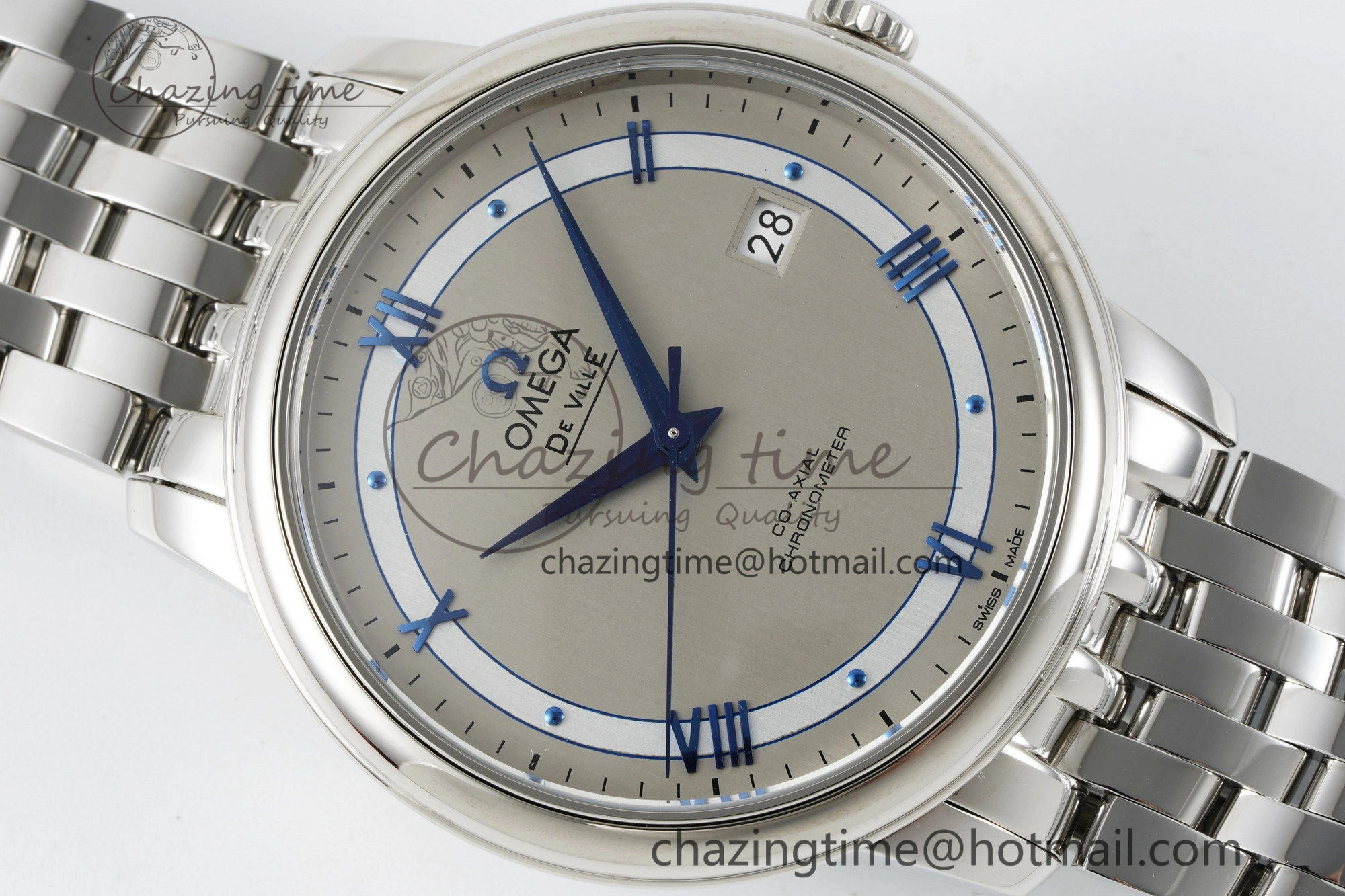 De Ville SS TWF 1:1 Best Edition Gray Dial Blue Markers on SS Bracelet MIYOTA SoftTouch 7843