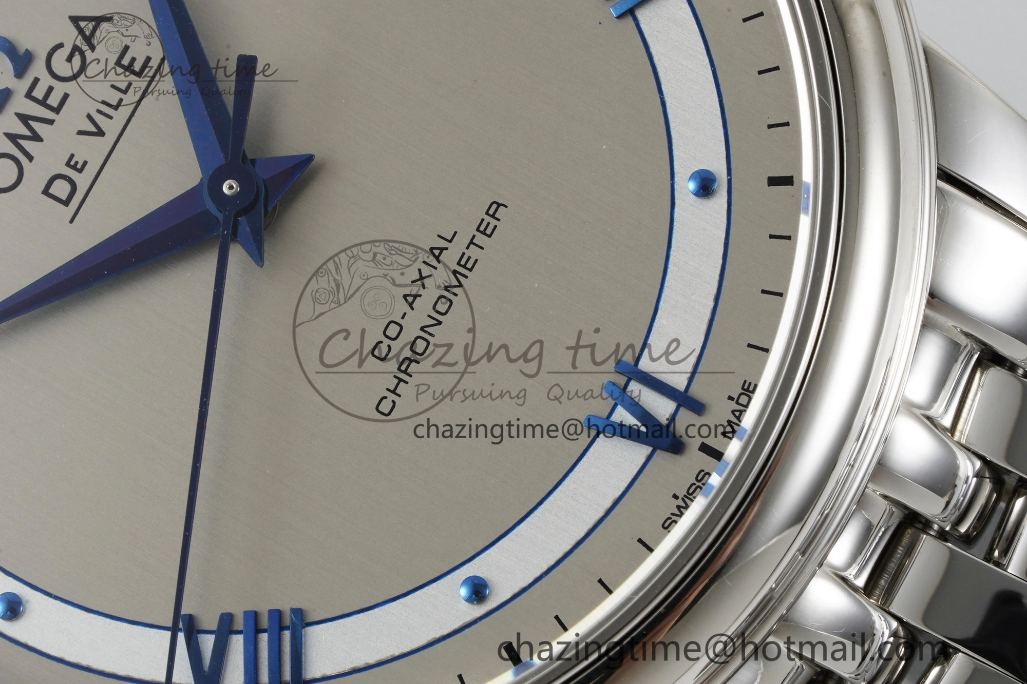 De Ville SS TWF 1:1 Best Edition Gray Dial Blue Markers on SS Bracelet MIYOTA SoftTouch 7843