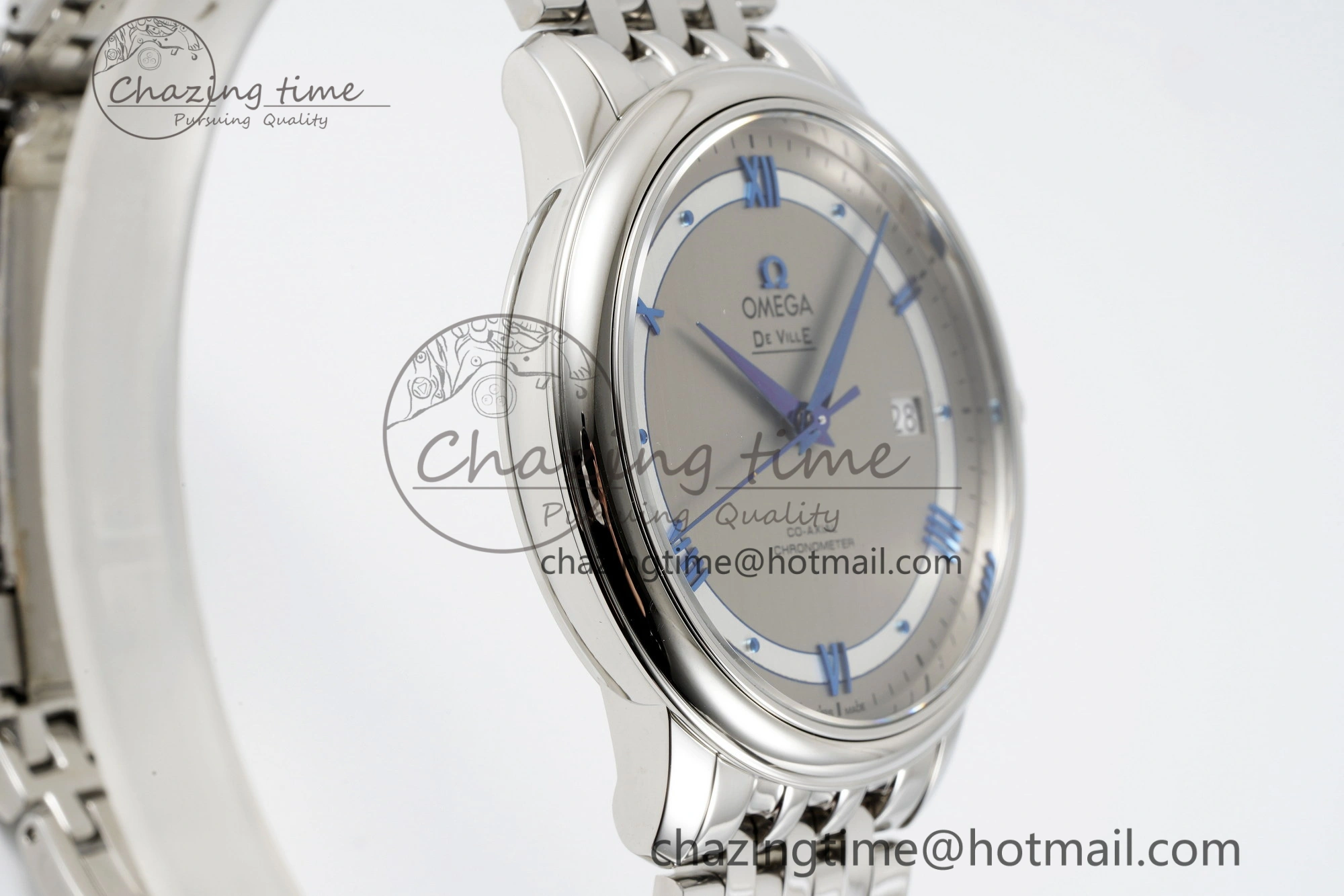 De Ville SS TWF 1:1 Best Edition Gray Dial Blue Markers on SS Bracelet MIYOTA SoftTouch 7843