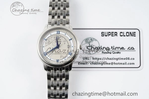 De Ville SS TWF 1:1 Best Edition Gray Dial Blue Markers on SS Bracelet MIYOTA SoftTouch 7843