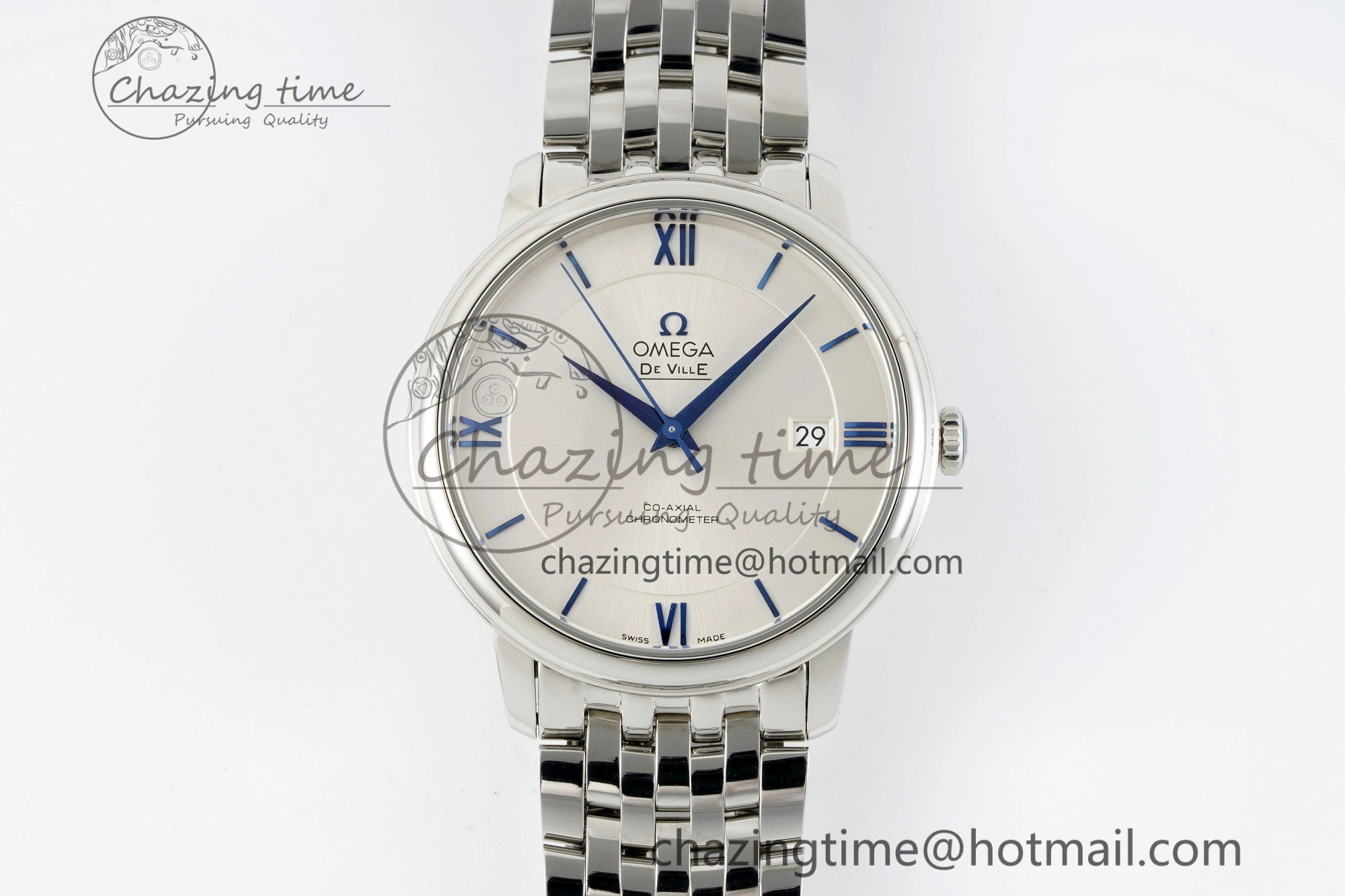 De Ville SS TWF 1:1 Best Edition White Dial Blue Markers on SS Bracelet MIYOTA SoftTouch 7837
