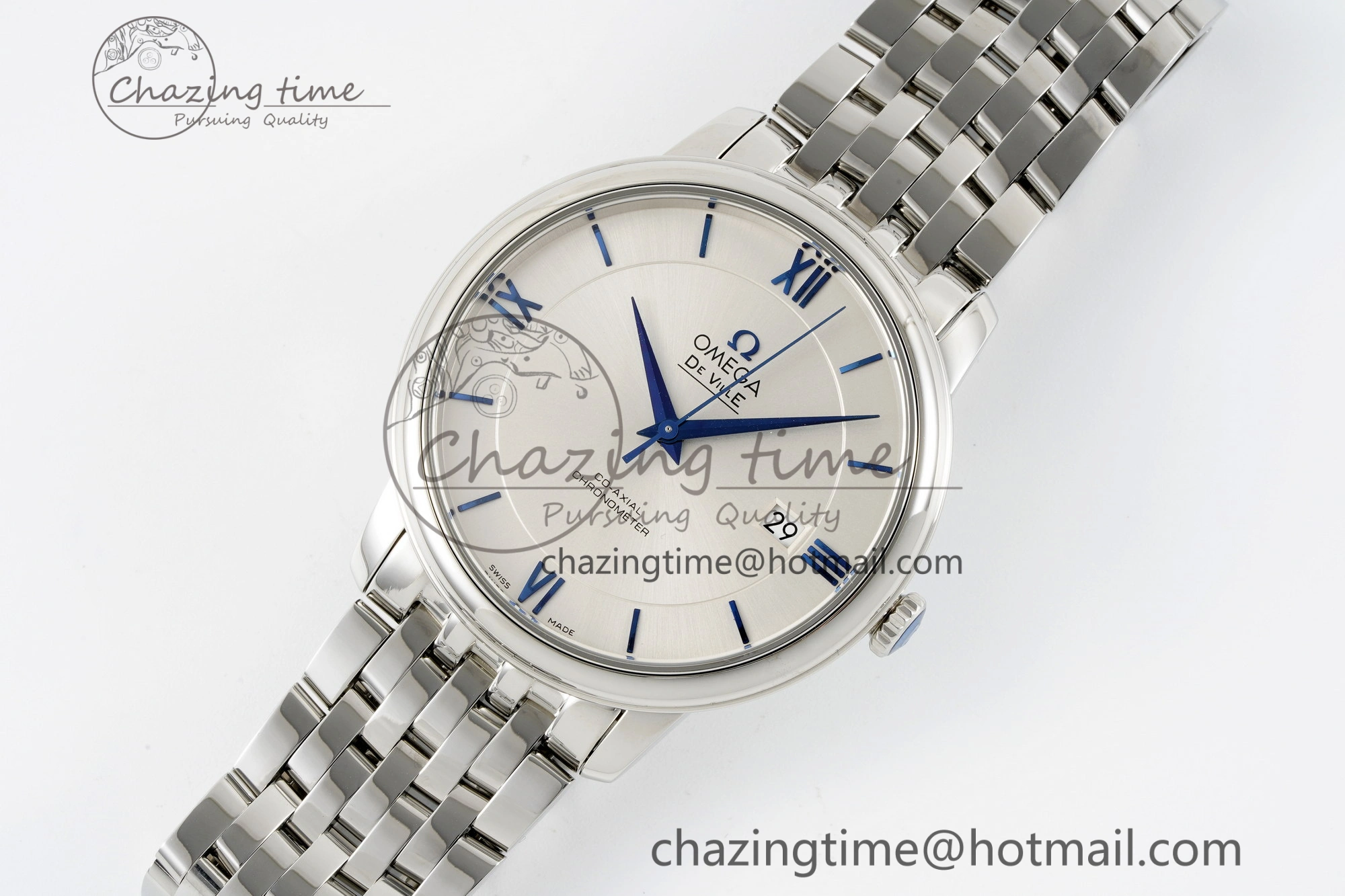 De Ville SS TWF 1:1 Best Edition White Dial Blue Markers on SS Bracelet MIYOTA SoftTouch 7837