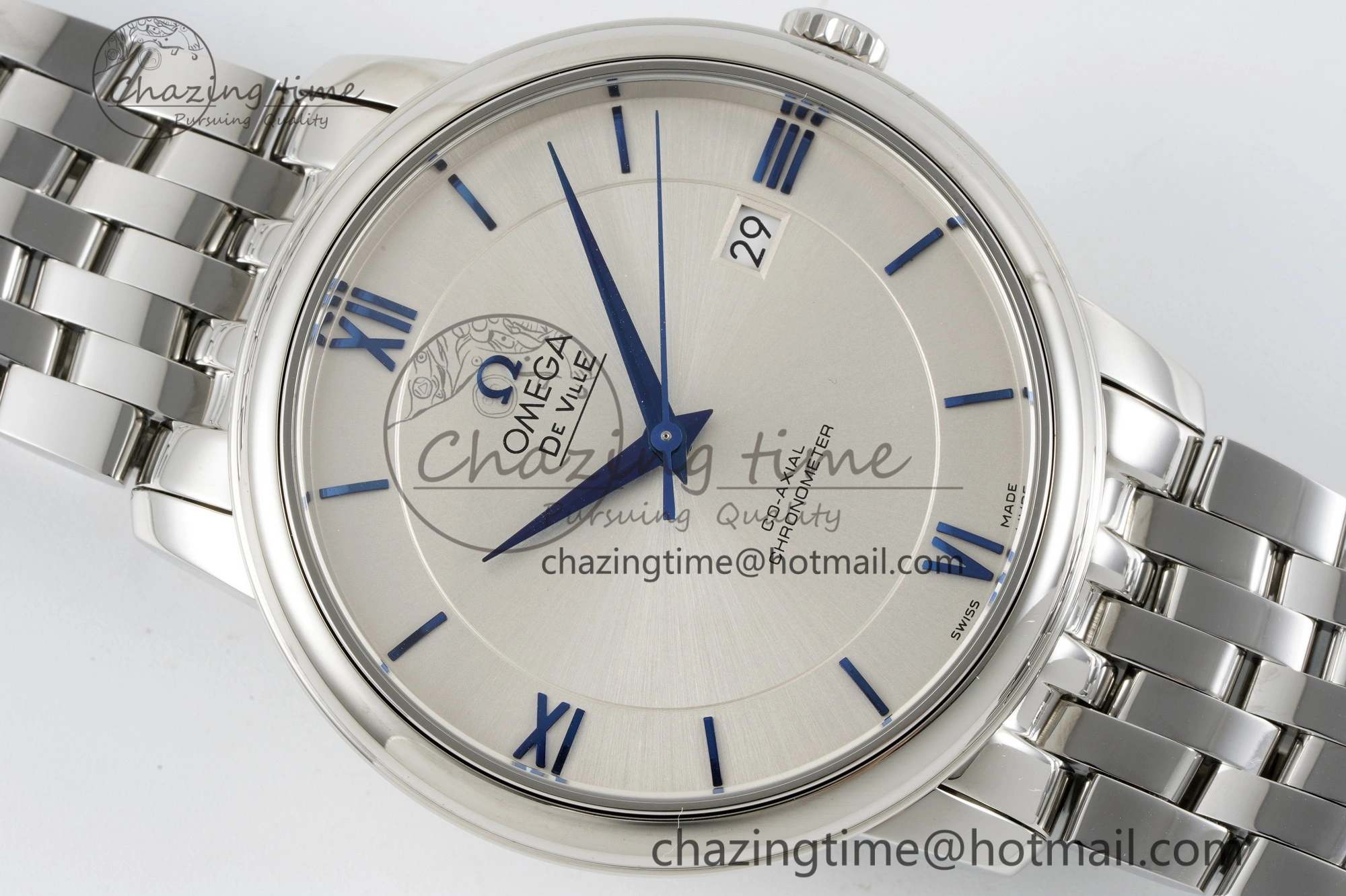 De Ville SS TWF 1:1 Best Edition White Dial Blue Markers on SS Bracelet MIYOTA SoftTouch 7837