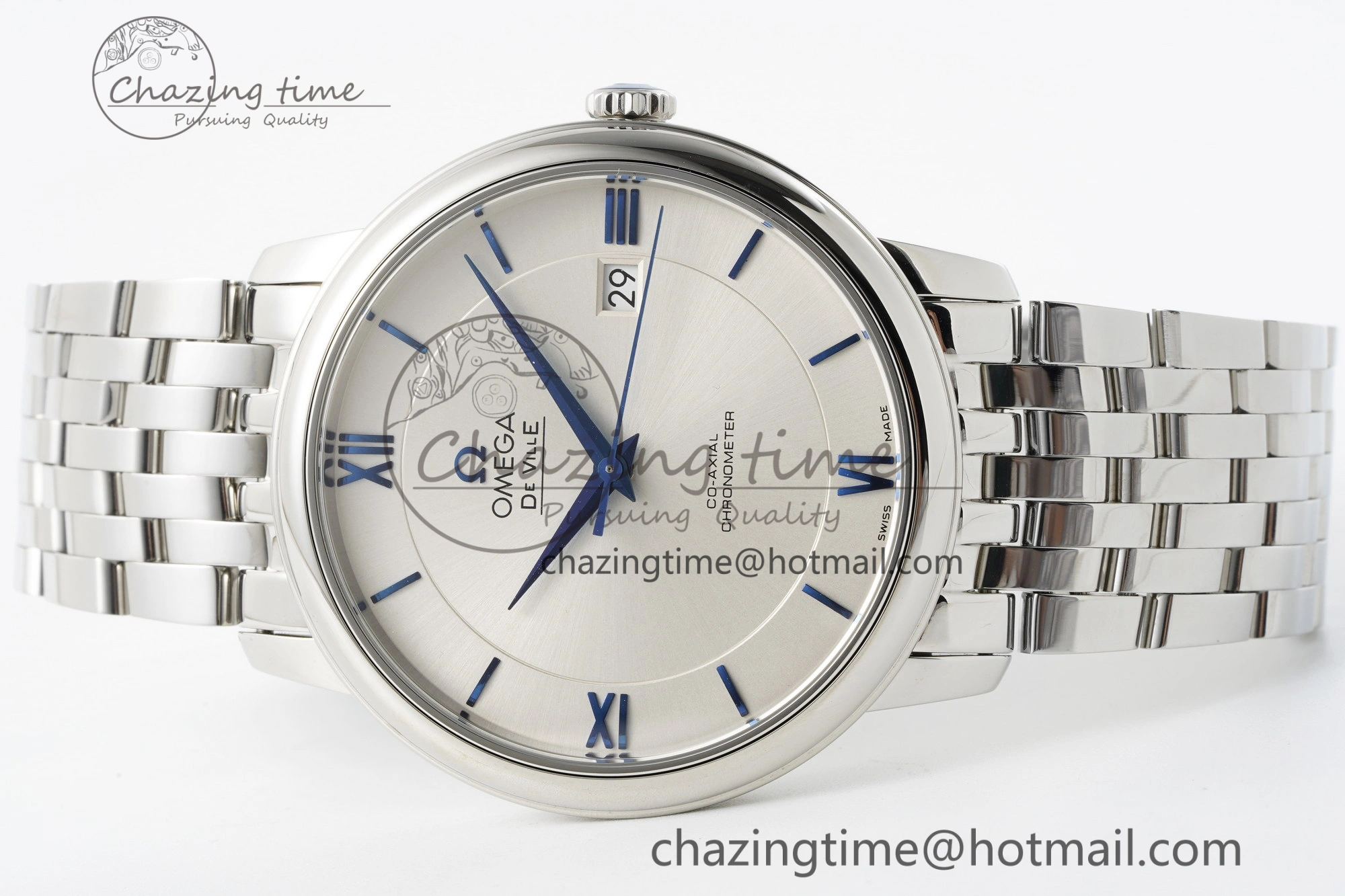 De Ville SS TWF 1:1 Best Edition White Dial Blue Markers on SS Bracelet MIYOTA SoftTouch 7837