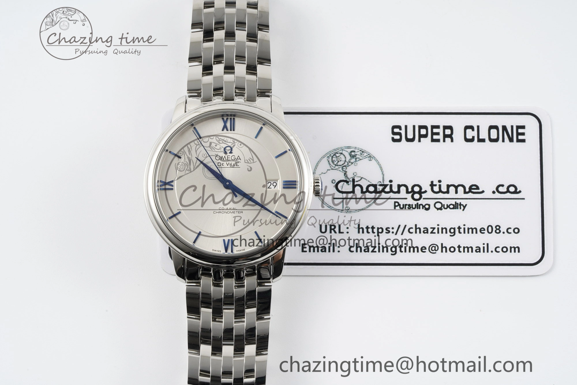 De Ville SS TWF 1:1 Best Edition White Dial Blue Markers on SS Bracelet MIYOTA SoftTouch 7837