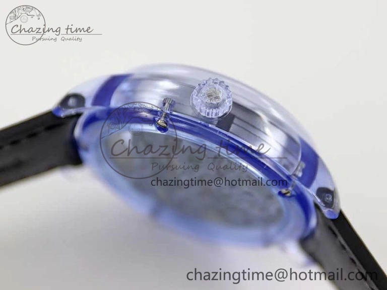 Efficient Debuts Quasar Tourbillon Blue Transparent Case RMF Best Edition on Black Leather Strap 6662