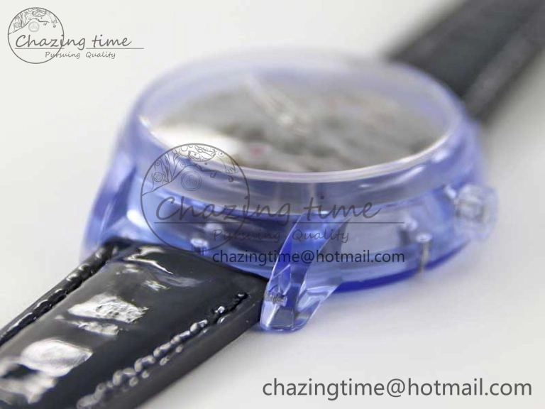 Efficient Debuts Quasar Tourbillon Blue Transparent Case RMF Best Edition on Black Leather Strap 6662