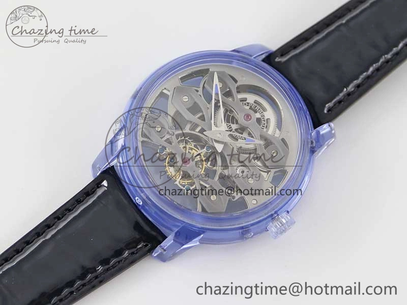 Efficient Debuts Quasar Tourbillon Blue Transparent Case RMF Best Edition on Black Leather Strap 6662