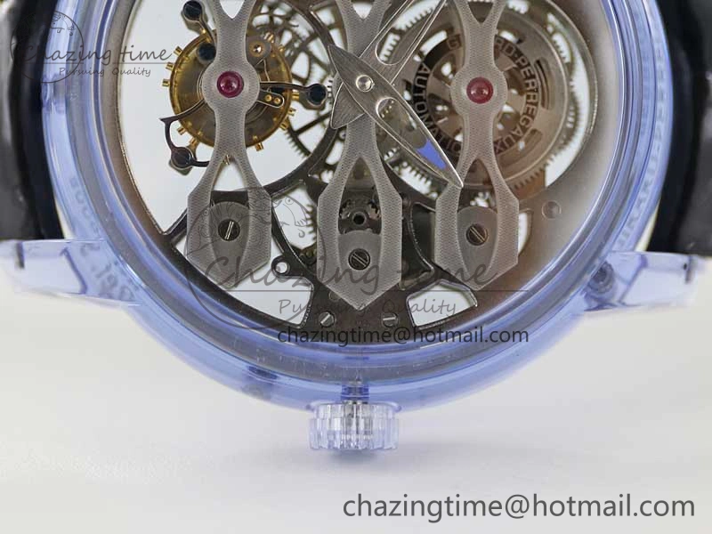 Efficient Debuts Quasar Tourbillon Blue Transparent Case RMF Best Edition on Black Leather Strap 6662