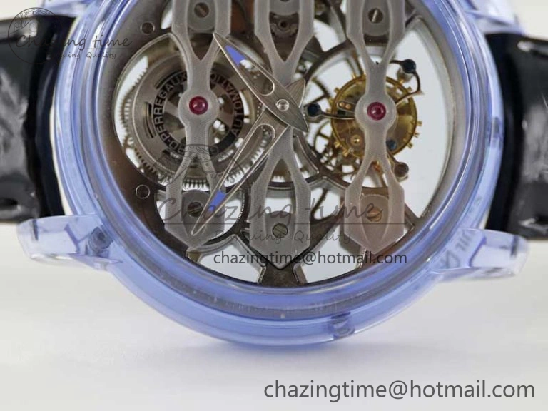 Efficient Debuts Quasar Tourbillon Blue Transparent Case RMF Best Edition on Black Leather Strap 6662