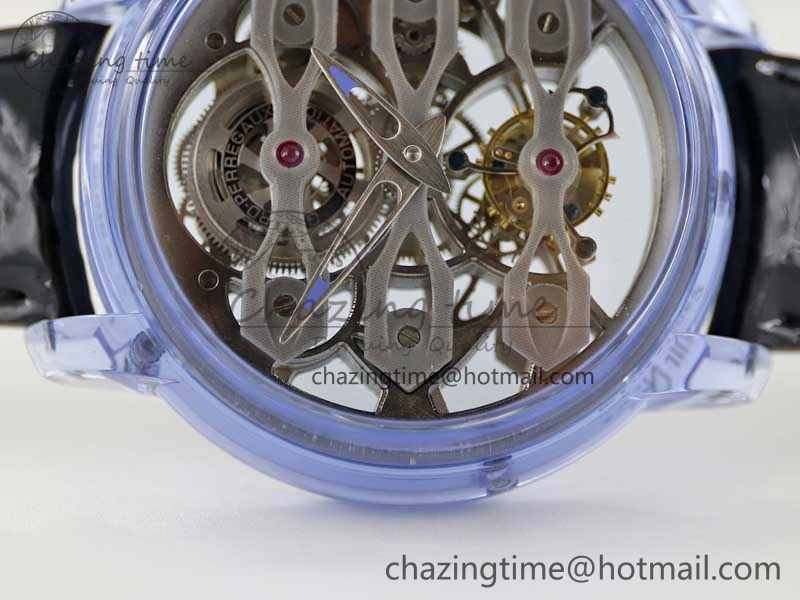 Efficient Debuts Quasar Tourbillon Blue Transparent Case RMF Best Edition on Black Leather Strap 6662
