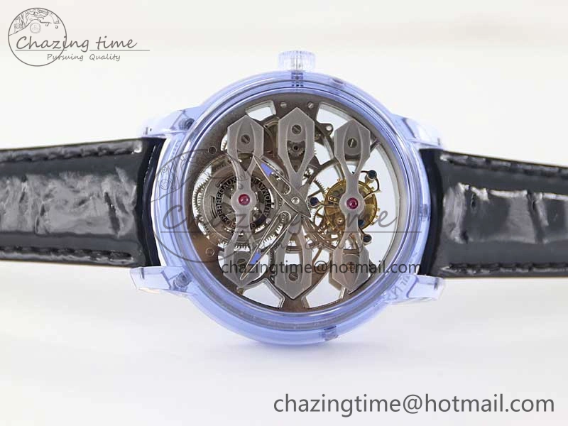 Efficient Debuts Quasar Tourbillon Blue Transparent Case RMF Best Edition on Black Leather Strap 6662