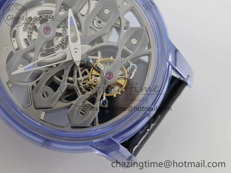 Efficient Debuts Quasar Tourbillon Blue Transparent Case RMF Best Edition on Black Leather Strap 6662