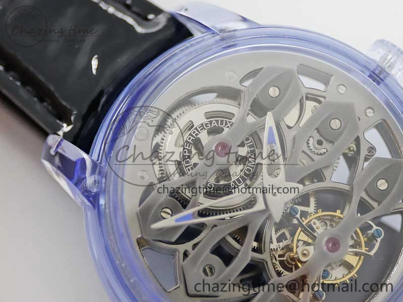 Efficient Debuts Quasar Tourbillon Blue Transparent Case RMF Best Edition on Black Leather Strap 6662