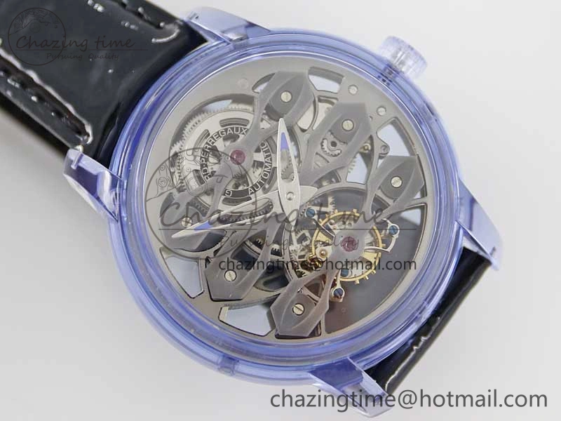 Efficient Debuts Quasar Tourbillon Blue Transparent Case RMF Best Edition on Black Leather Strap 6662
