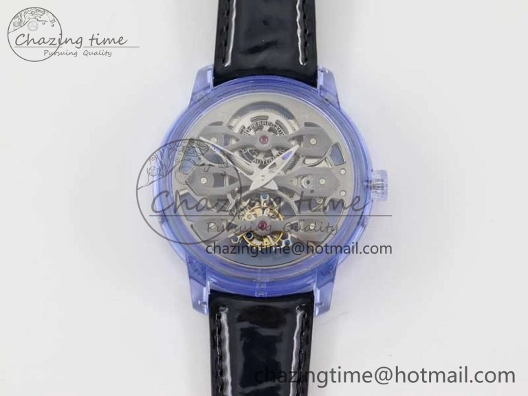 Efficient Debuts Quasar Tourbillon Blue Transparent Case RMF Best Edition on Black Leather Strap 6662