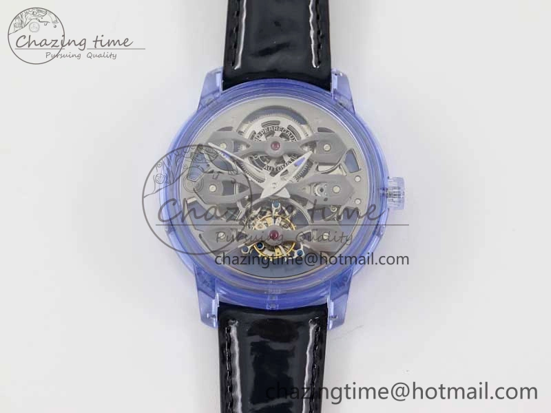 Efficient Debuts Quasar Tourbillon Blue Transparent Case RMF Best Edition on Black Leather Strap 6662