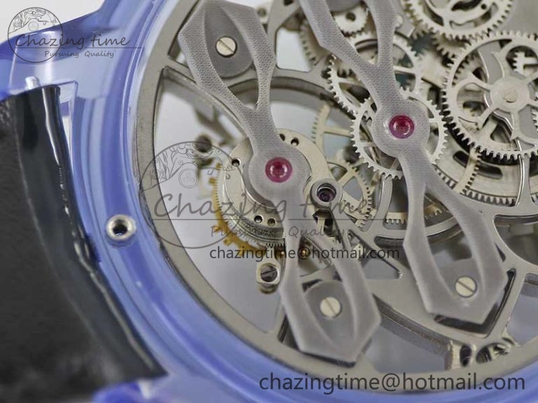 Efficient Debuts Quasar Tourbillon Blue Transparent Case RMF Best Edition on Black Leather Strap 6662