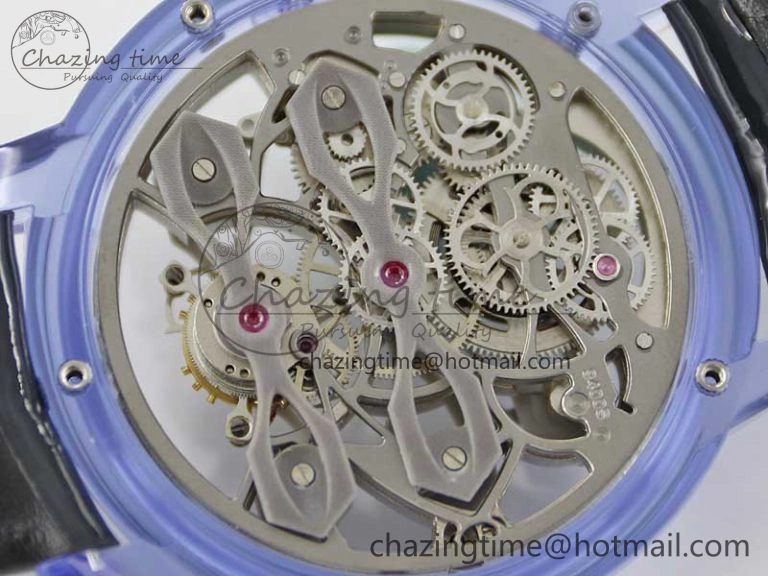 Efficient Debuts Quasar Tourbillon Blue Transparent Case RMF Best Edition on Black Leather Strap 6662