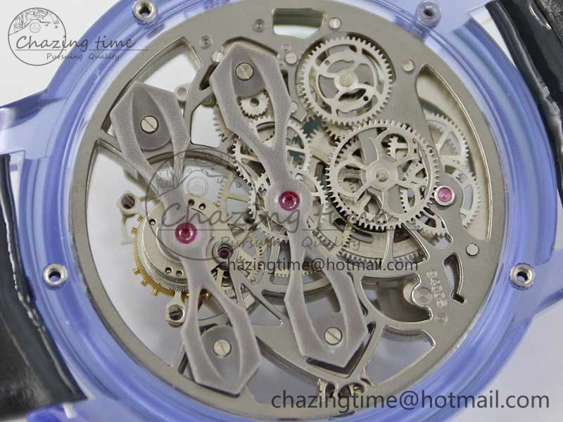Efficient Debuts Quasar Tourbillon Blue Transparent Case RMF Best Edition on Black Leather Strap 6662