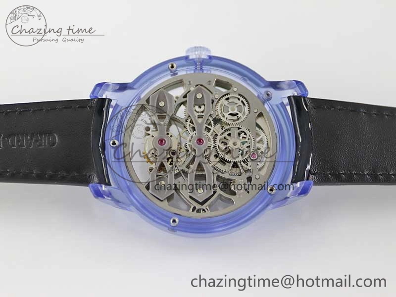 Efficient Debuts Quasar Tourbillon Blue Transparent Case RMF Best Edition on Black Leather Strap 6662