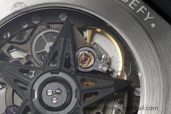WellDesigned Defy  LF 1:1 Best Edition Skeleton Black Dial RG Bezel on Brown Gummy Strap A 10018