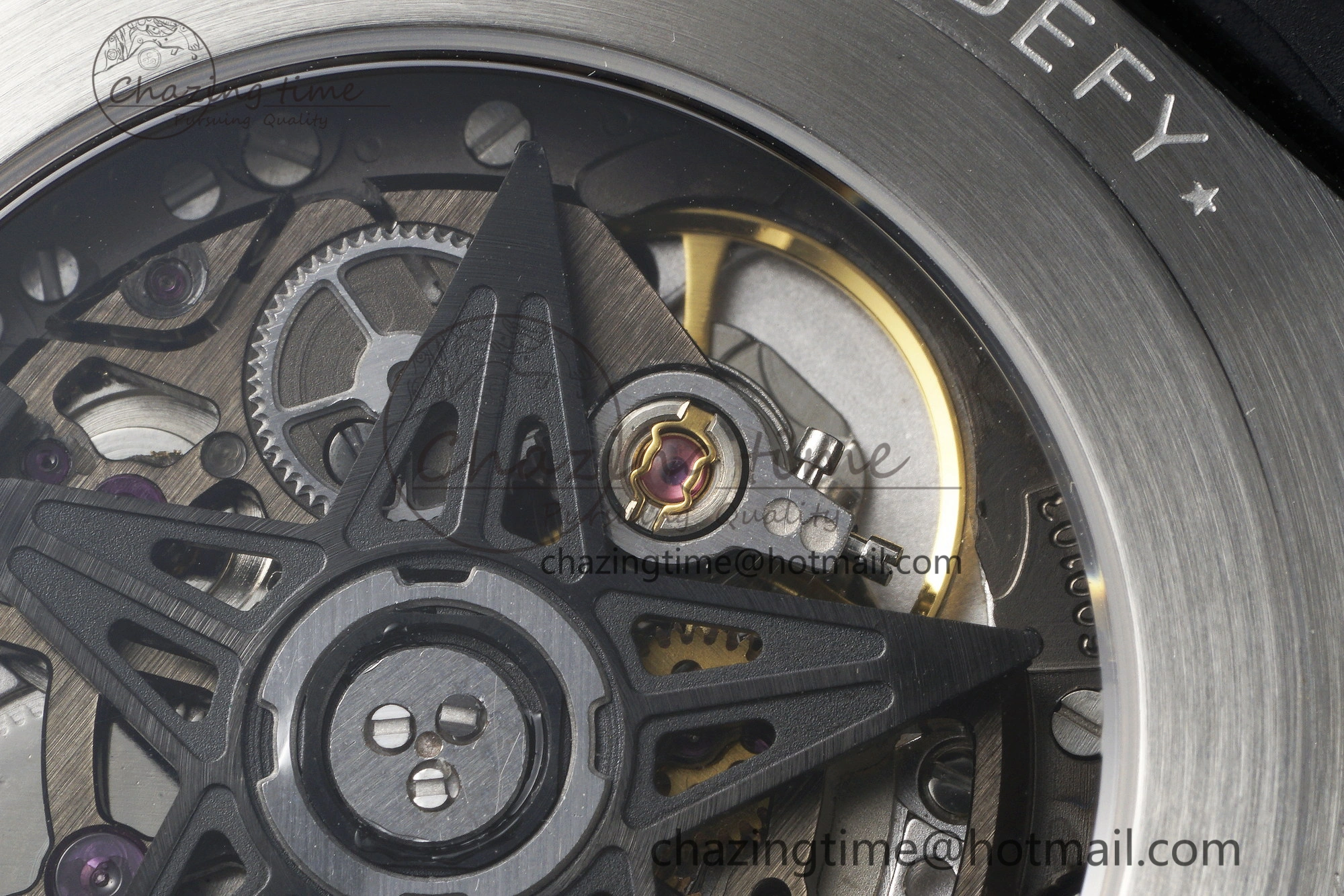 WellDesigned Defy  LF 1:1 Best Edition Skeleton Black Dial RG Bezel on Brown Gummy Strap A 10018