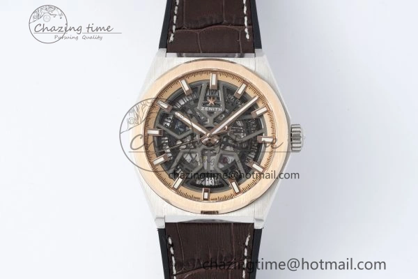 WellDesigned Defy  LF 1:1 Best Edition Skeleton Black Dial RG Bezel on Brown Gummy Strap A 10018