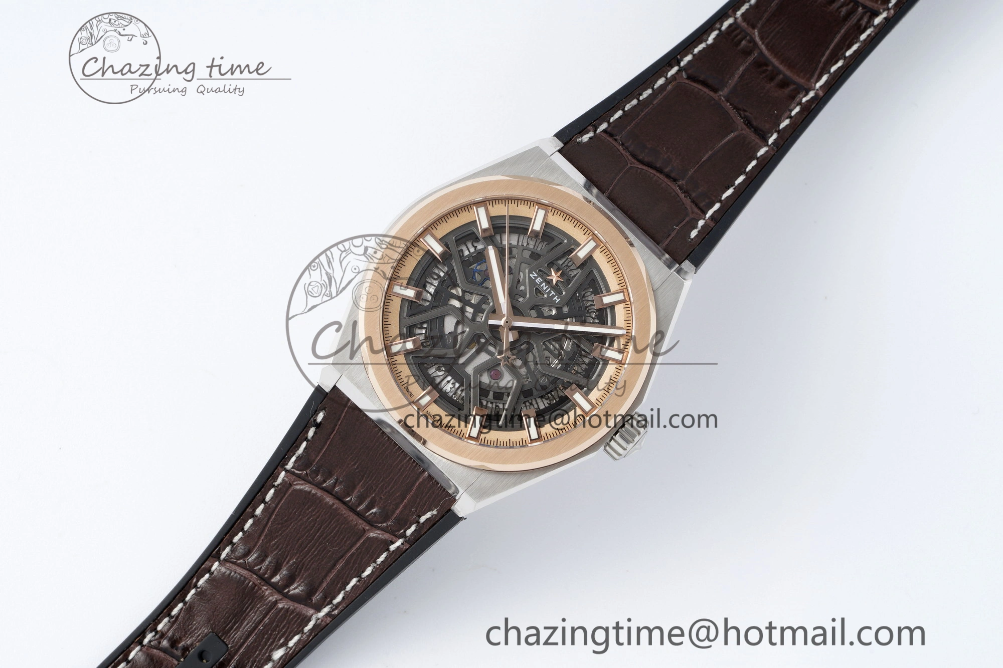 WellDesigned Defy  LF 1:1 Best Edition Skeleton Black Dial RG Bezel on Brown Gummy Strap A 10018