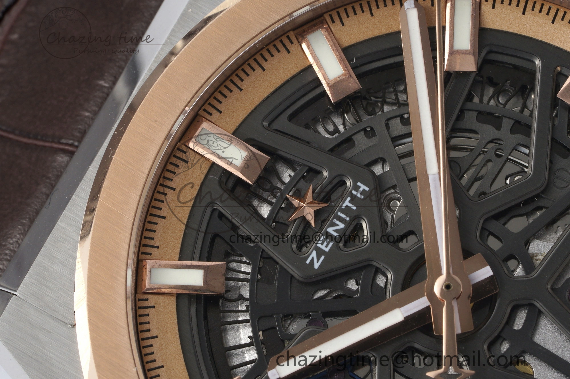 WellDesigned Defy  LF 1:1 Best Edition Skeleton Black Dial RG Bezel on Brown Gummy Strap A 10018