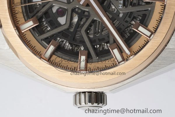 WellDesigned Defy  LF 1:1 Best Edition Skeleton Black Dial RG Bezel on Brown Gummy Strap A 10018