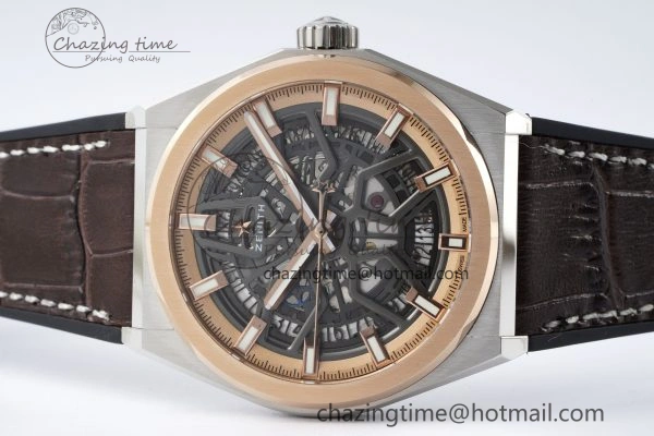 WellDesigned Defy  LF 1:1 Best Edition Skeleton Black Dial RG Bezel on Brown Gummy Strap A 10018