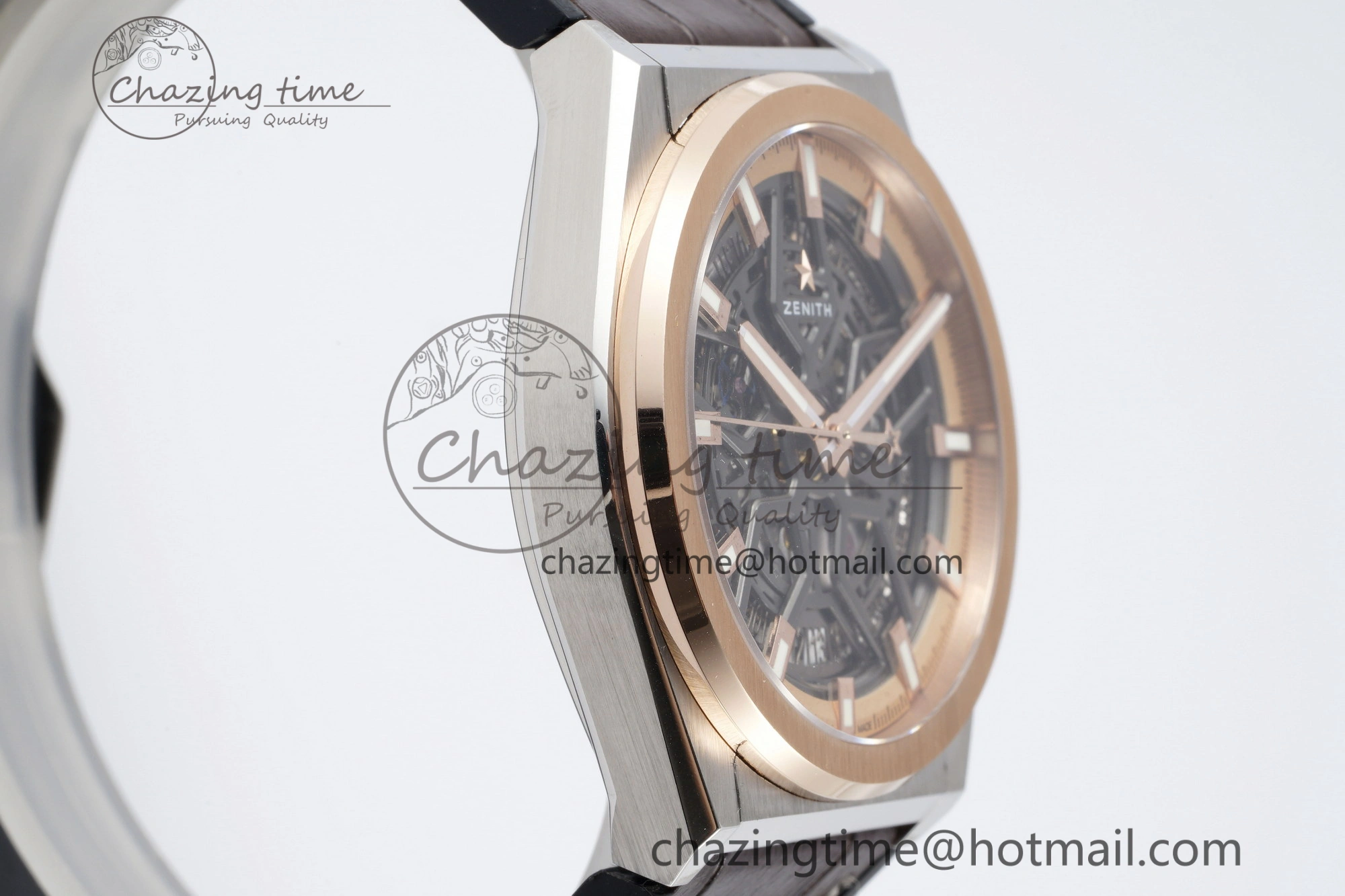 WellDesigned Defy  LF 1:1 Best Edition Skeleton Black Dial RG Bezel on Brown Gummy Strap A 10018