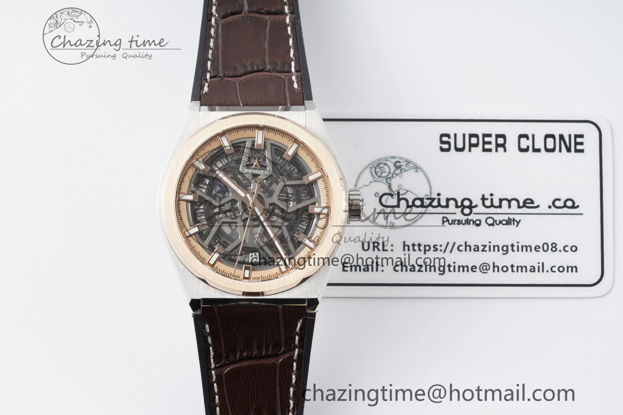 WellDesigned Defy  LF 1:1 Best Edition Skeleton Black Dial RG Bezel on Brown Gummy Strap A 10018