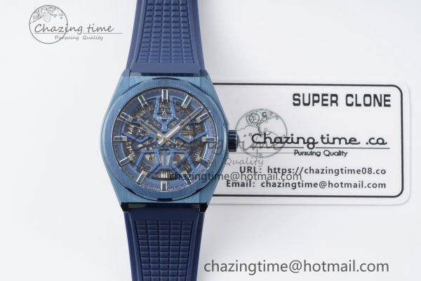 WellDesigned Defy  LF 1:1 Best Edition Skeleton Blue Dial Blue Bezel on Blue Rubber Strap A 10015