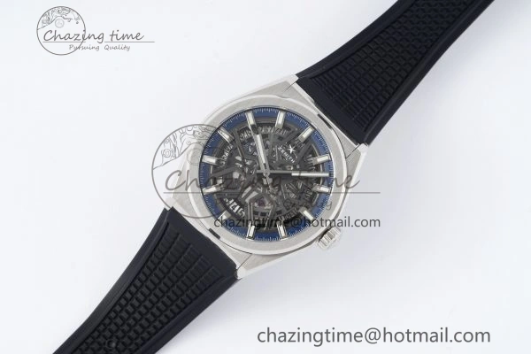 Sophisticated Defy  LF 1:1 Best Edition Skeleton Blue Dial on Black Rubber Strap A 10017