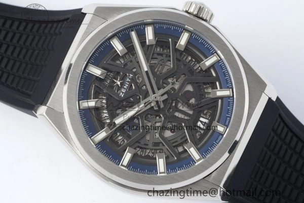 Sophisticated Defy  LF 1:1 Best Edition Skeleton Blue Dial on Black Rubber Strap A 10017