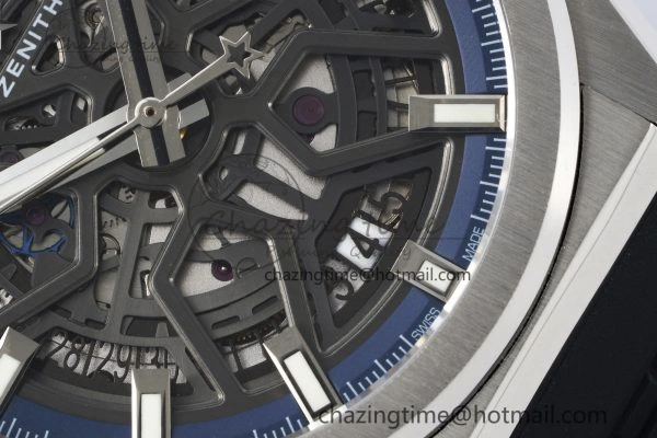 Sophisticated Defy  LF 1:1 Best Edition Skeleton Blue Dial on Black Rubber Strap A 10017