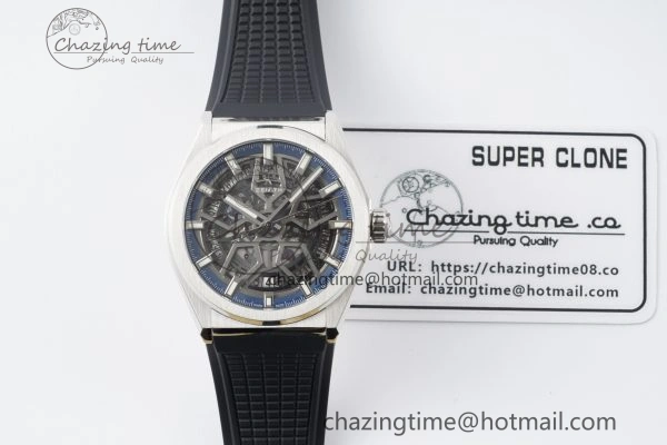 Sophisticated Defy  LF 1:1 Best Edition Skeleton Blue Dial on Black Rubber Strap A 10017