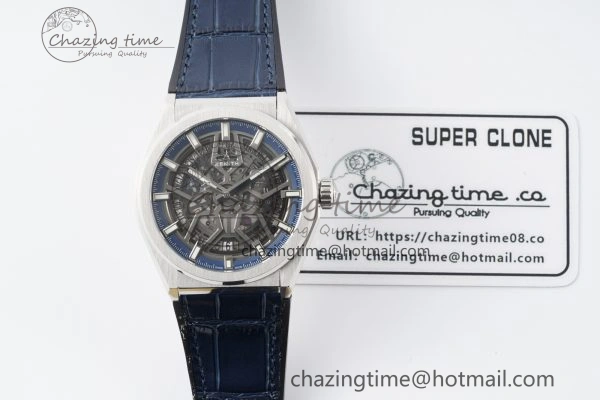 Defy  LF 1:1 Best Edition Skeleton Blue Dial on Blue Gummy Strap A TimelessDesign 10020