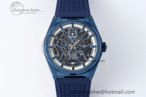 WrinkleFree Defy  LF 1:1 Best Edition Skeleton Blue White Dial Blue Bezel on Blue rubber Strap A 10014