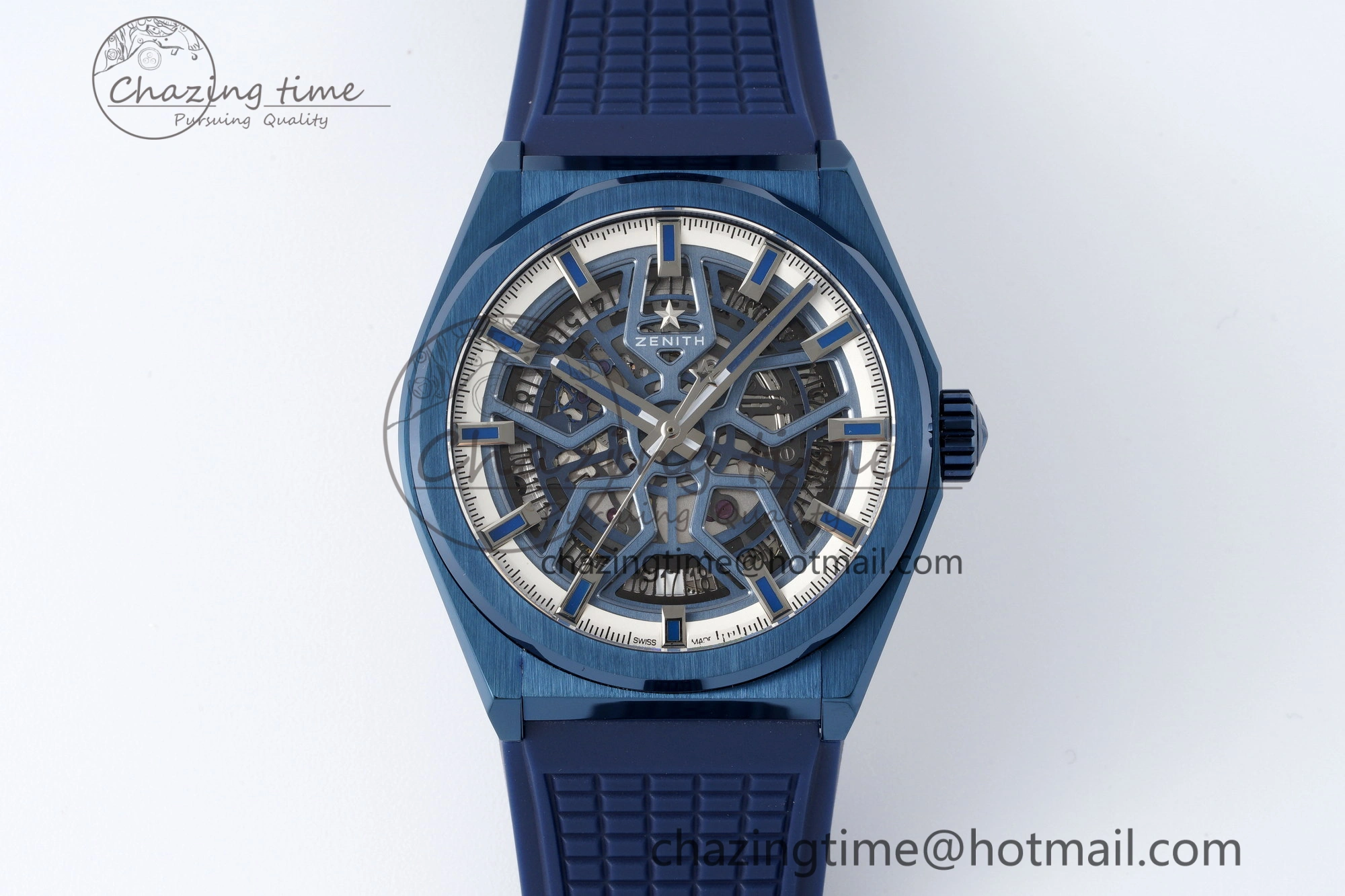 WrinkleFree Defy  LF 1:1 Best Edition Skeleton Blue White Dial Blue Bezel on Blue rubber Strap A 10014